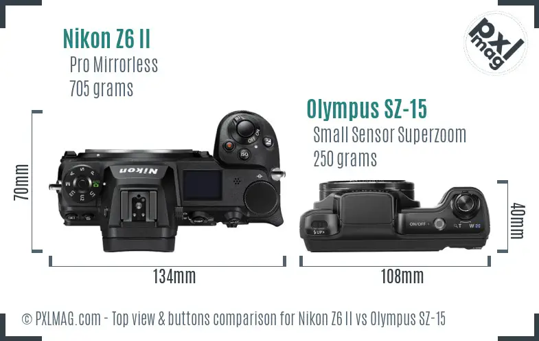 Nikon Z6 II vs Olympus SZ-15 top view buttons comparison