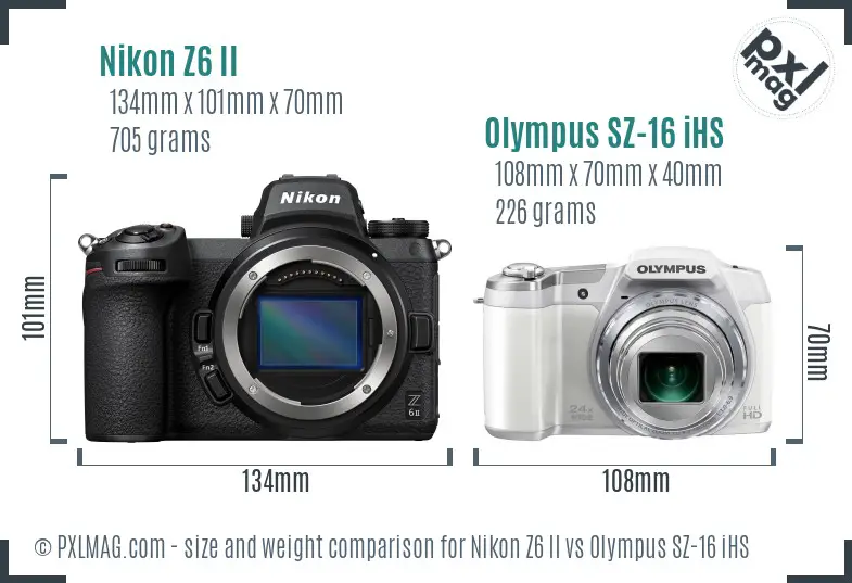 Nikon Z6 II vs Olympus SZ-16 iHS size comparison