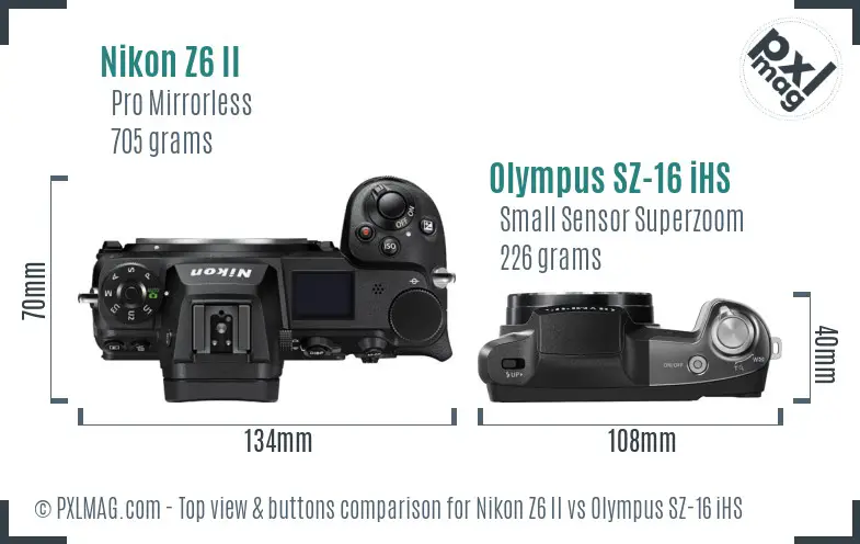 Nikon Z6 II vs Olympus SZ-16 iHS top view buttons comparison