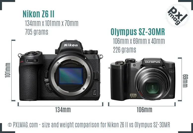 Nikon Z6 II vs Olympus SZ-30MR size comparison