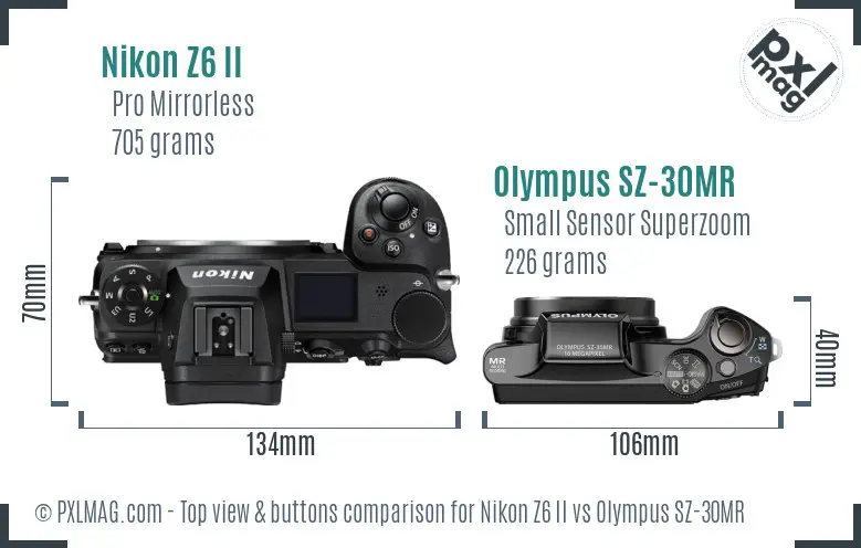 Nikon Z6 II vs Olympus SZ-30MR top view buttons comparison