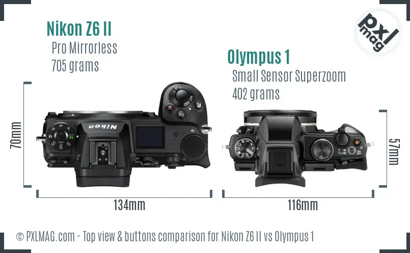 Nikon Z6 II vs Olympus 1 top view buttons comparison