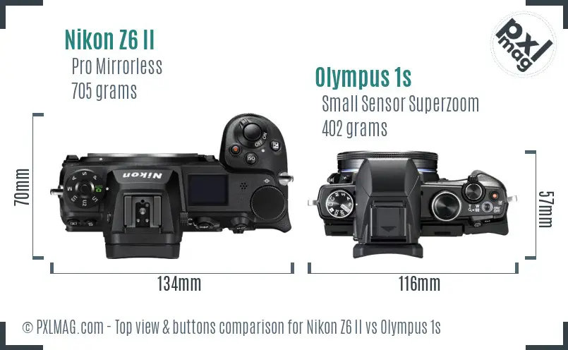 Nikon Z6 II vs Olympus 1s top view buttons comparison