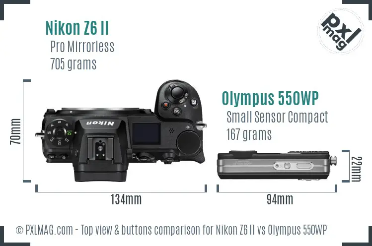 Nikon Z6 II vs Olympus 550WP top view buttons comparison