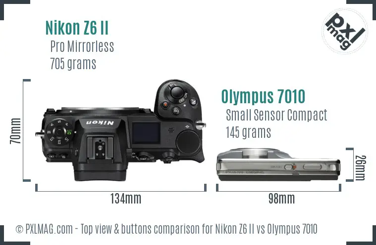 Nikon Z6 II vs Olympus 7010 top view buttons comparison