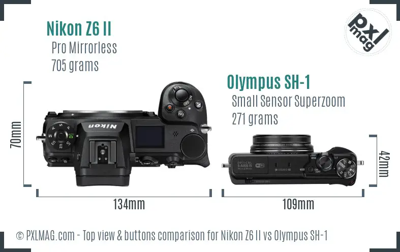 Nikon Z6 II vs Olympus SH-1 top view buttons comparison