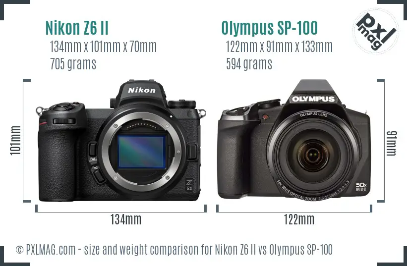 Nikon Z6 II vs Olympus SP-100 size comparison
