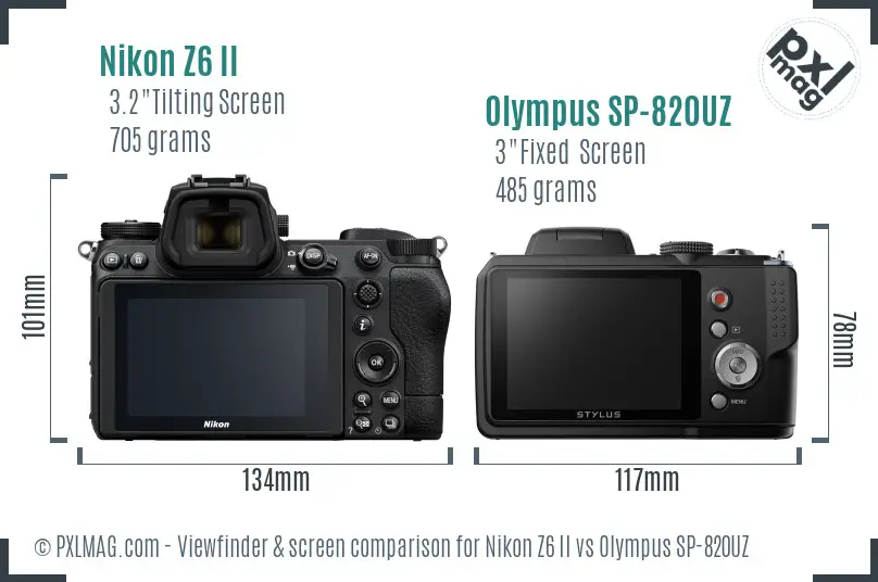 Nikon Z6 II vs Olympus SP-820UZ Screen and Viewfinder comparison