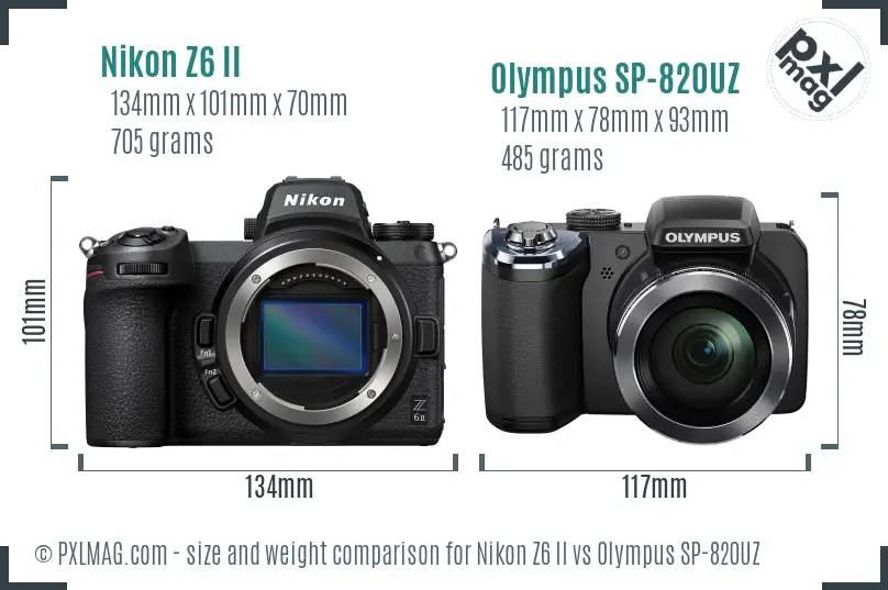 Nikon Z6 II vs Olympus SP-820UZ size comparison