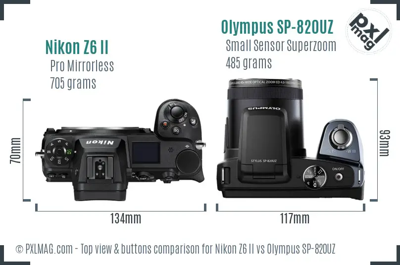 Nikon Z6 II vs Olympus SP-820UZ top view buttons comparison