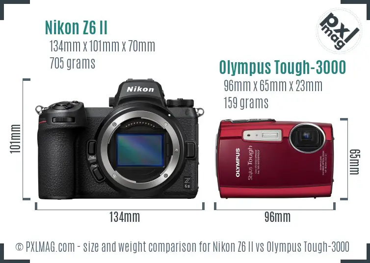 Nikon Z6 II vs Olympus Tough-3000 size comparison