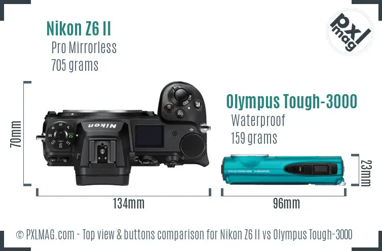 Nikon Z6 II vs Olympus Tough-3000 top view buttons comparison