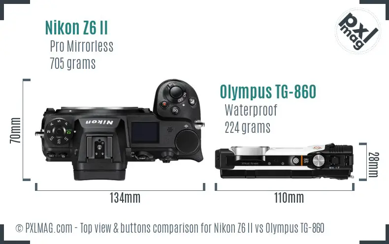 Nikon Z6 II vs Olympus TG-860 top view buttons comparison