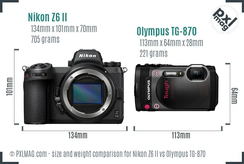 Nikon Z6 II vs Olympus TG-870 size comparison