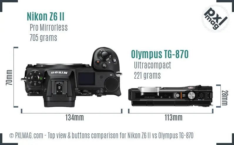 Nikon Z6 II vs Olympus TG-870 top view buttons comparison