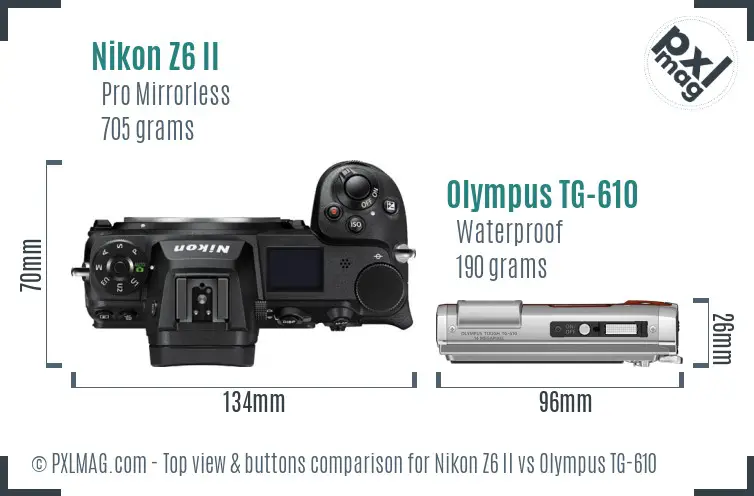 Nikon Z6 II vs Olympus TG-610 top view buttons comparison