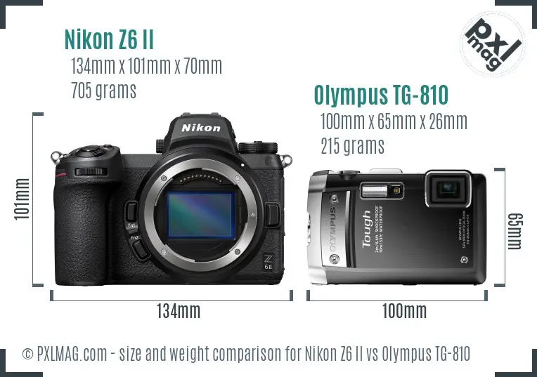 Nikon Z6 II vs Olympus TG-810 size comparison
