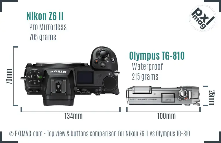 Nikon Z6 II vs Olympus TG-810 top view buttons comparison