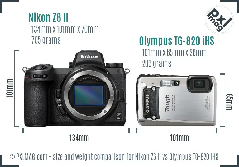 Nikon Z6 II vs Olympus TG-820 iHS size comparison