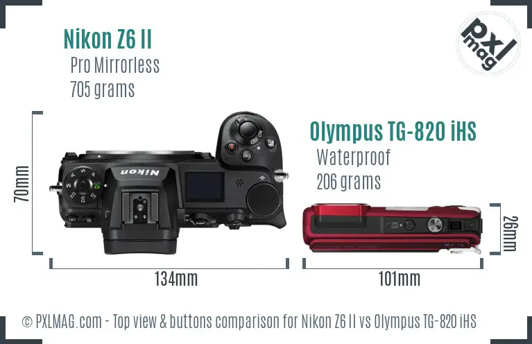Nikon Z6 II vs Olympus TG-820 iHS top view buttons comparison