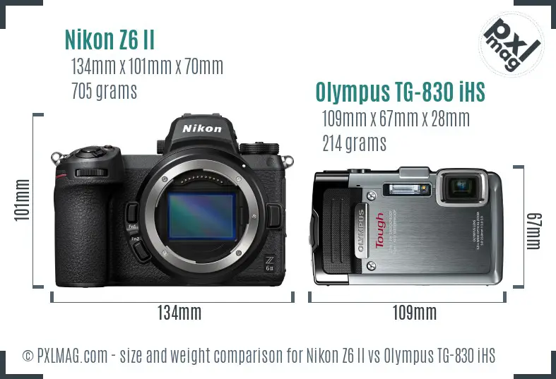 Nikon Z6 II vs Olympus TG-830 iHS size comparison