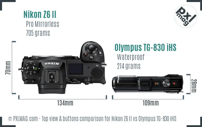 Nikon Z6 II vs Olympus TG-830 iHS top view buttons comparison