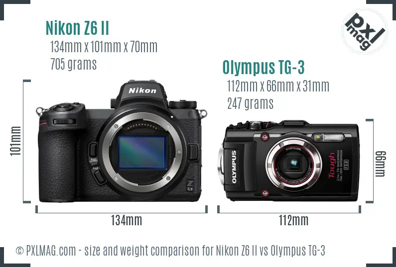 Nikon Z6 II vs Olympus TG-3 size comparison