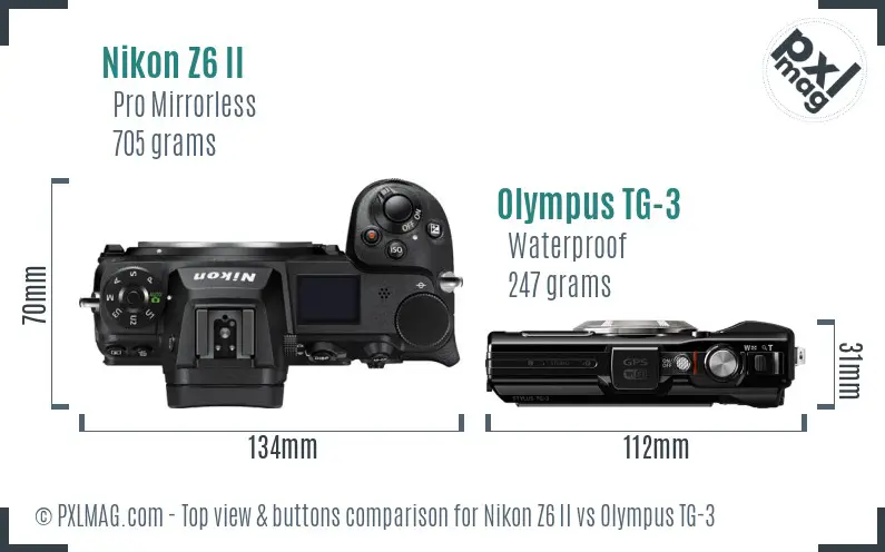 Nikon Z6 II vs Olympus TG-3 top view buttons comparison