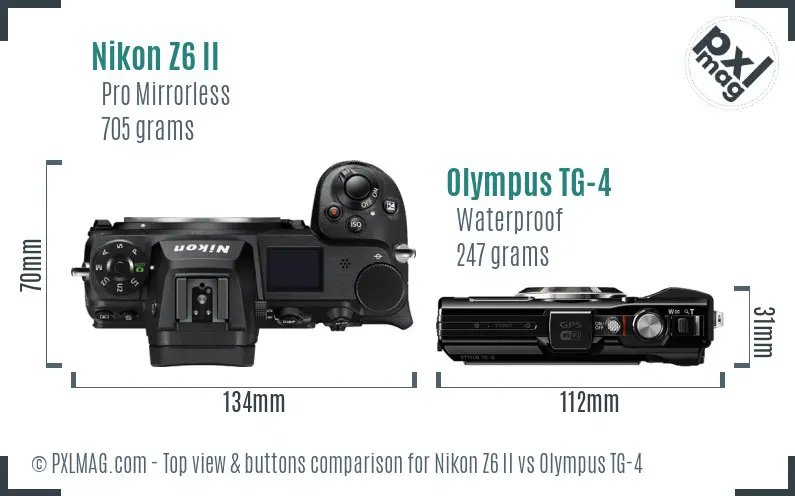 Nikon Z6 II vs Olympus TG-4 top view buttons comparison