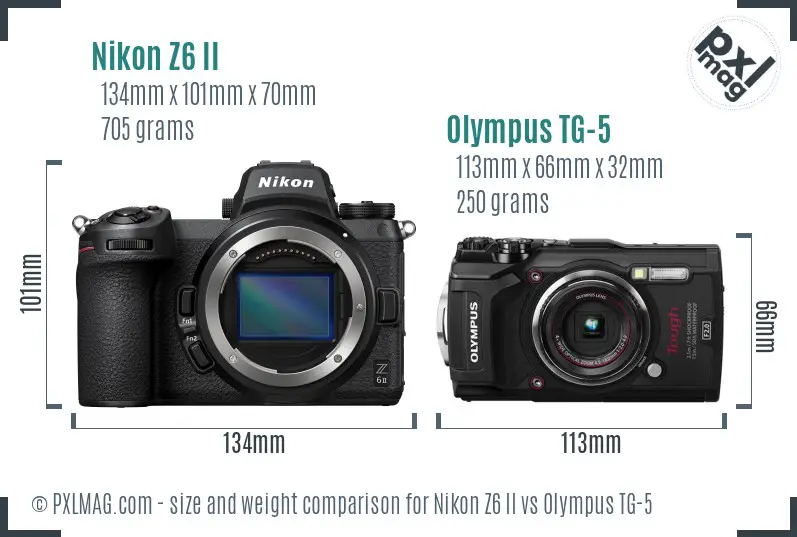 Nikon Z6 II vs Olympus TG-5 size comparison