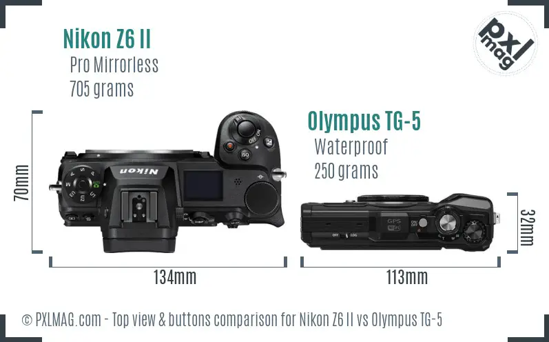 Nikon Z6 II vs Olympus TG-5 top view buttons comparison