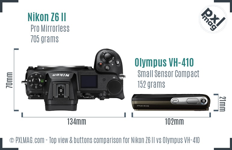 Nikon Z6 II vs Olympus VH-410 top view buttons comparison