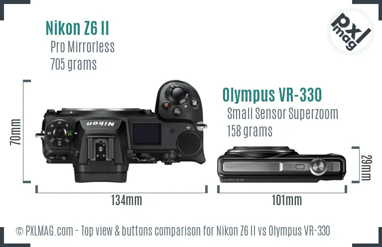 Nikon Z6 II vs Olympus VR-330 top view buttons comparison
