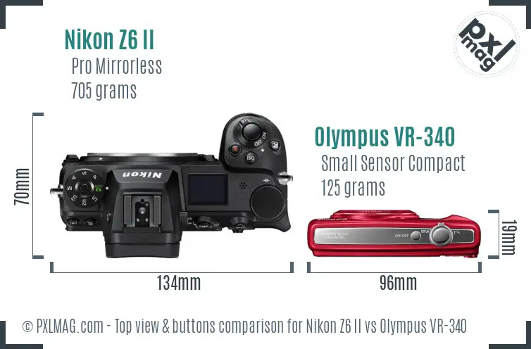Nikon Z6 II vs Olympus VR-340 top view buttons comparison