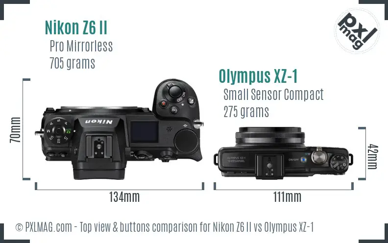 Nikon Z6 II vs Olympus XZ-1 top view buttons comparison