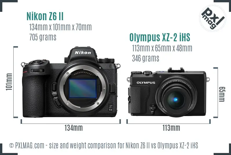 Nikon Z6 II vs Olympus XZ-2 iHS size comparison