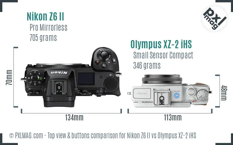 Nikon Z6 II vs Olympus XZ-2 iHS top view buttons comparison