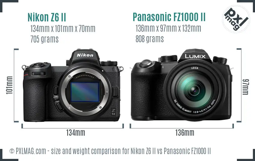 Nikon Z6 II vs Panasonic FZ1000 II size comparison