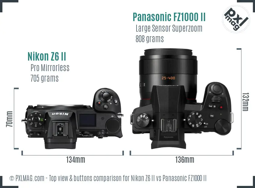 Nikon Z6 II vs Panasonic FZ1000 II top view buttons comparison