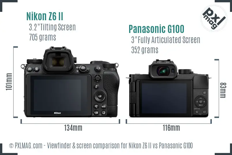 Nikon Z6 II vs Panasonic G100 Screen and Viewfinder comparison