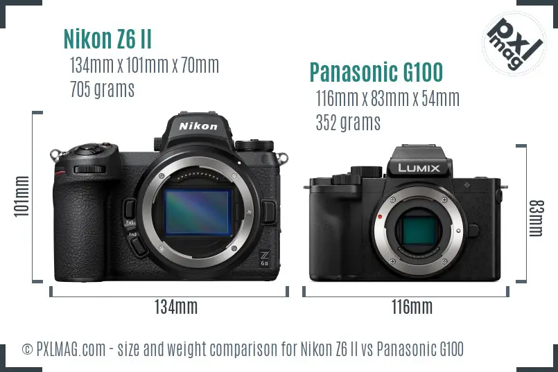 Nikon Z6 II vs Panasonic G100 size comparison