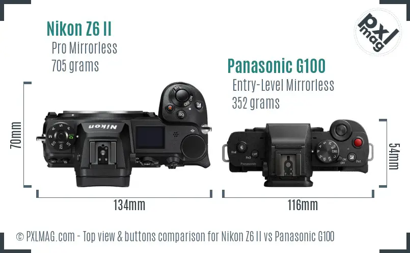 Nikon Z6 II vs Panasonic G100 top view buttons comparison