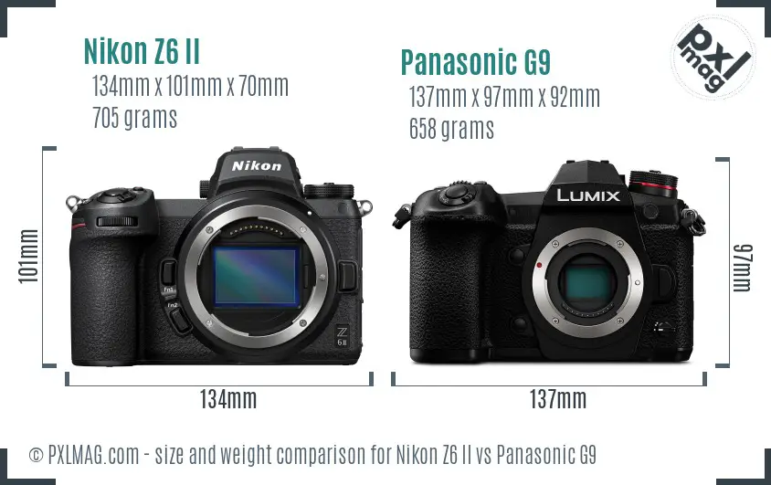 Nikon Z6 II vs Panasonic G9 size comparison