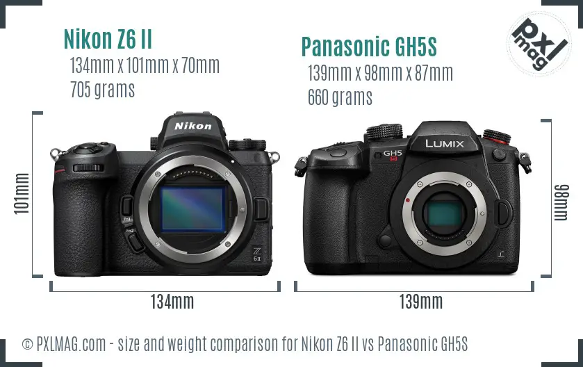 Nikon Z6 II vs Panasonic GH5S size comparison