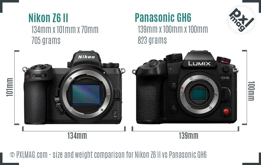 Nikon Z6 II vs Panasonic GH6 size comparison Nikon Z6 II vs Panasonic GH6 size comparison