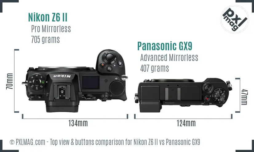 Nikon Z6 II vs Panasonic GX9 top view buttons comparison
