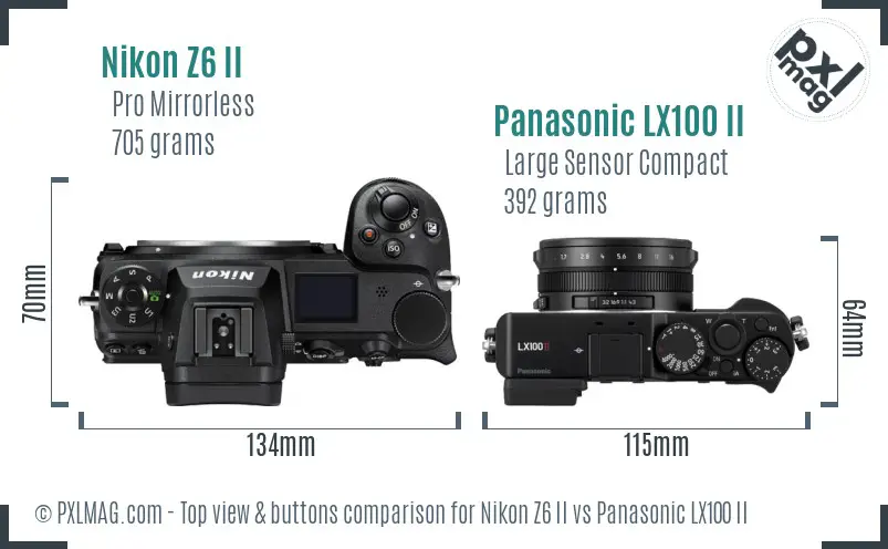 Nikon Z6 II vs Panasonic LX100 II top view buttons comparison