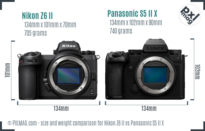 Nikon Z6 II vs Panasonic S5 II X size comparison