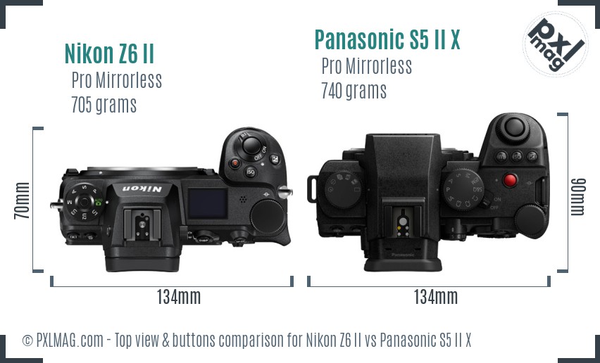 Nikon Z6 II vs Panasonic S5 II X top view buttons comparison