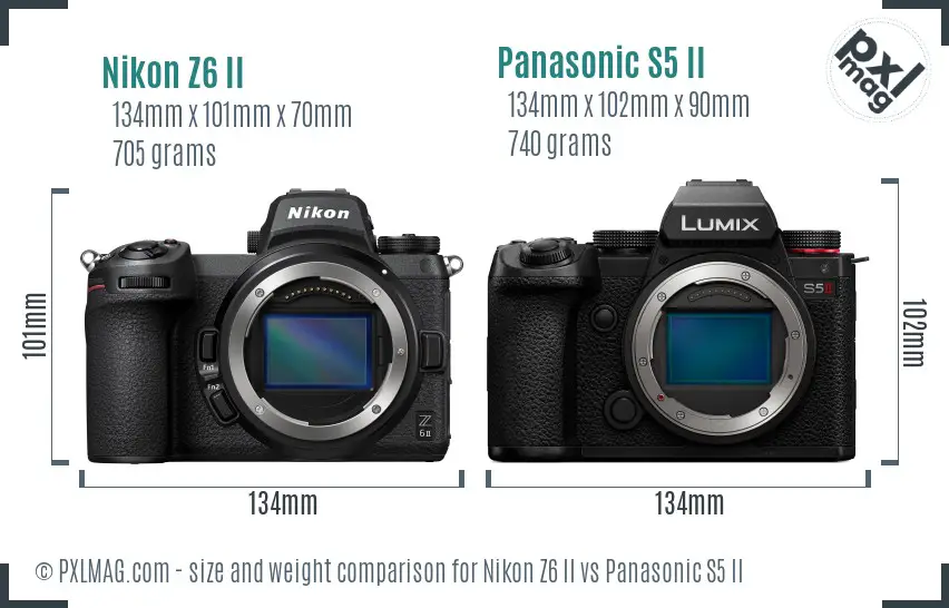 Nikon Z6 II vs Panasonic S5 II size comparison